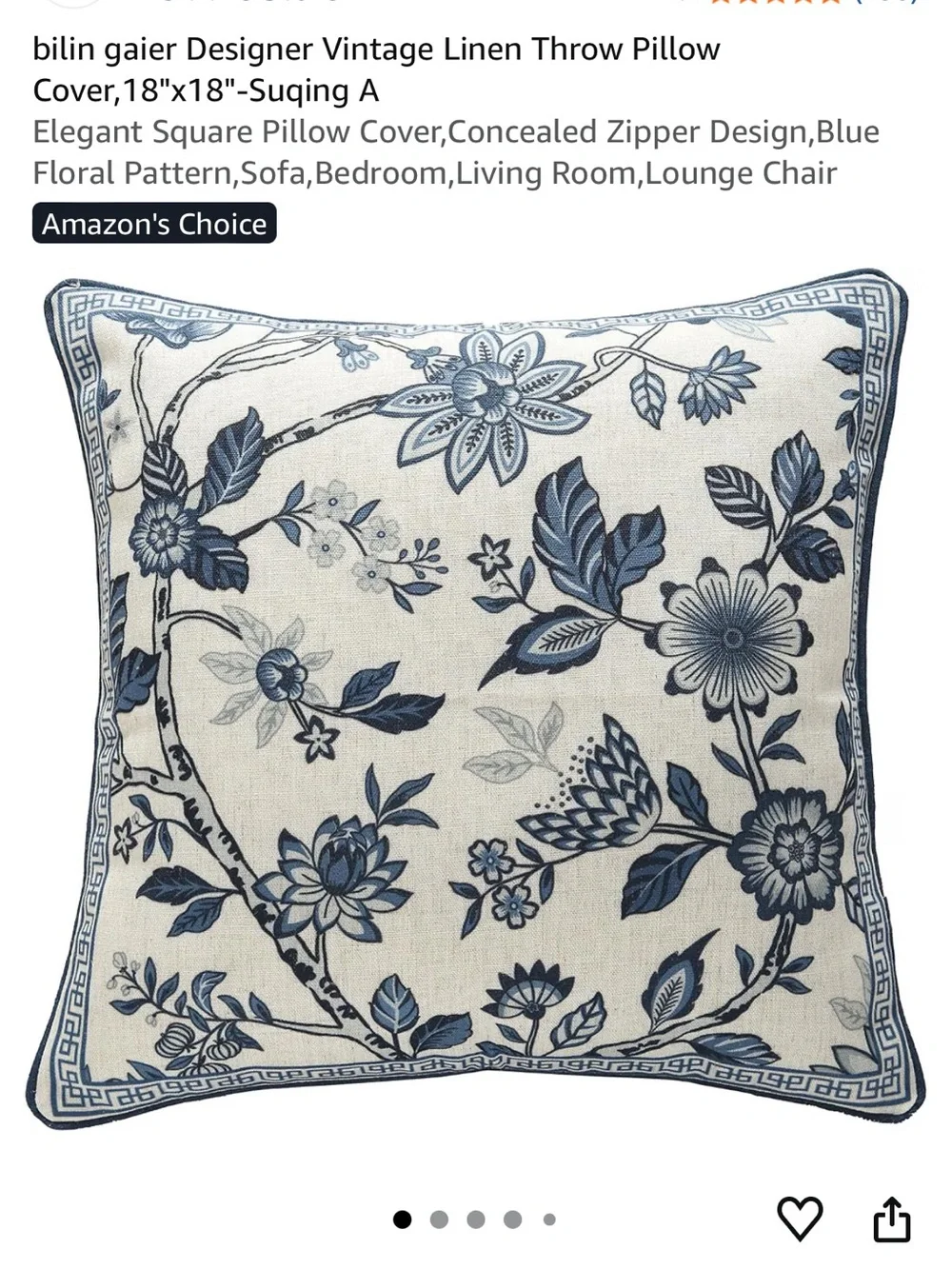 Blue Floral Linen Accent Pillow Cover by Bilin Gaier, set of 2 in bag 18x18